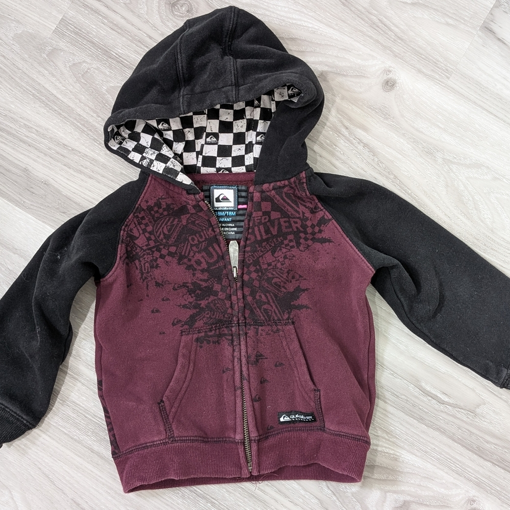 Quiksilver Kids' Hoodie in Black and Burgundy